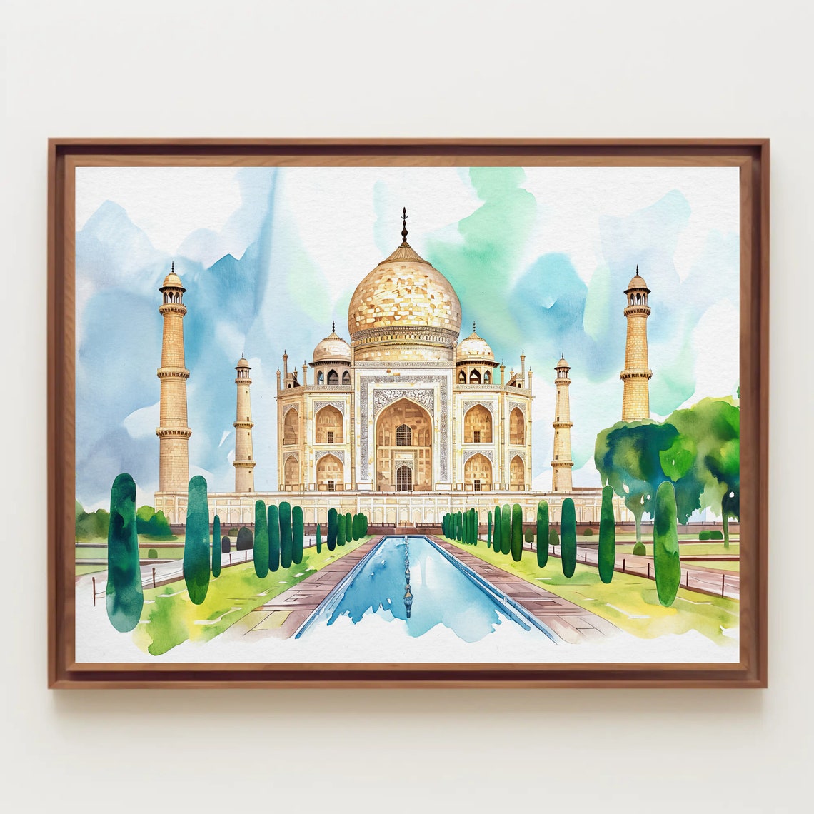 Taj Mahal with Reflecting Pool India Watercolor Landmark Poster - Image 5