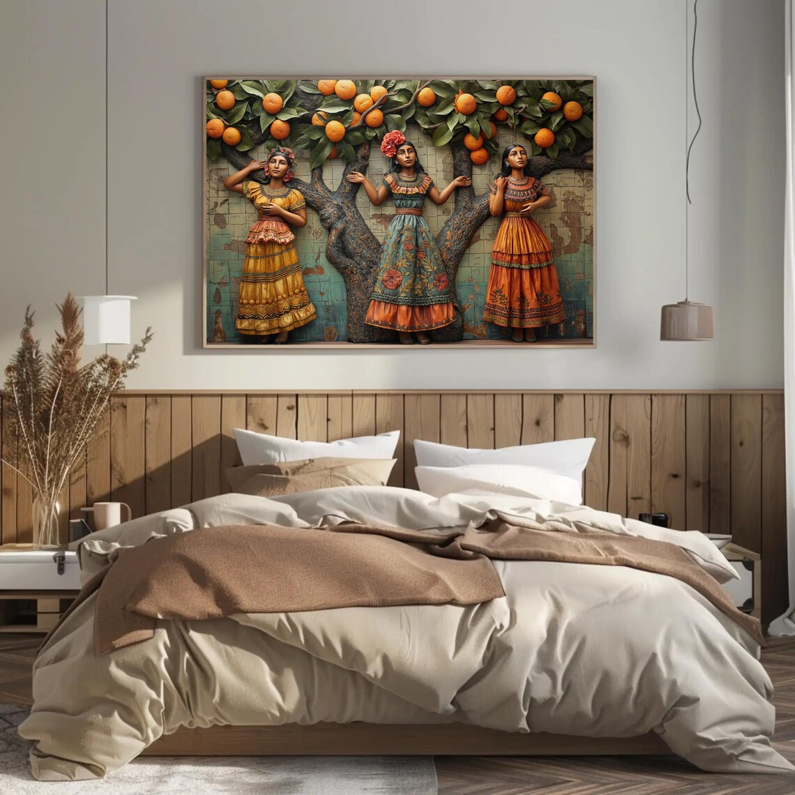 Three Mexican Women Under Orange Tree, 3D Illusion Art Print - Image 2