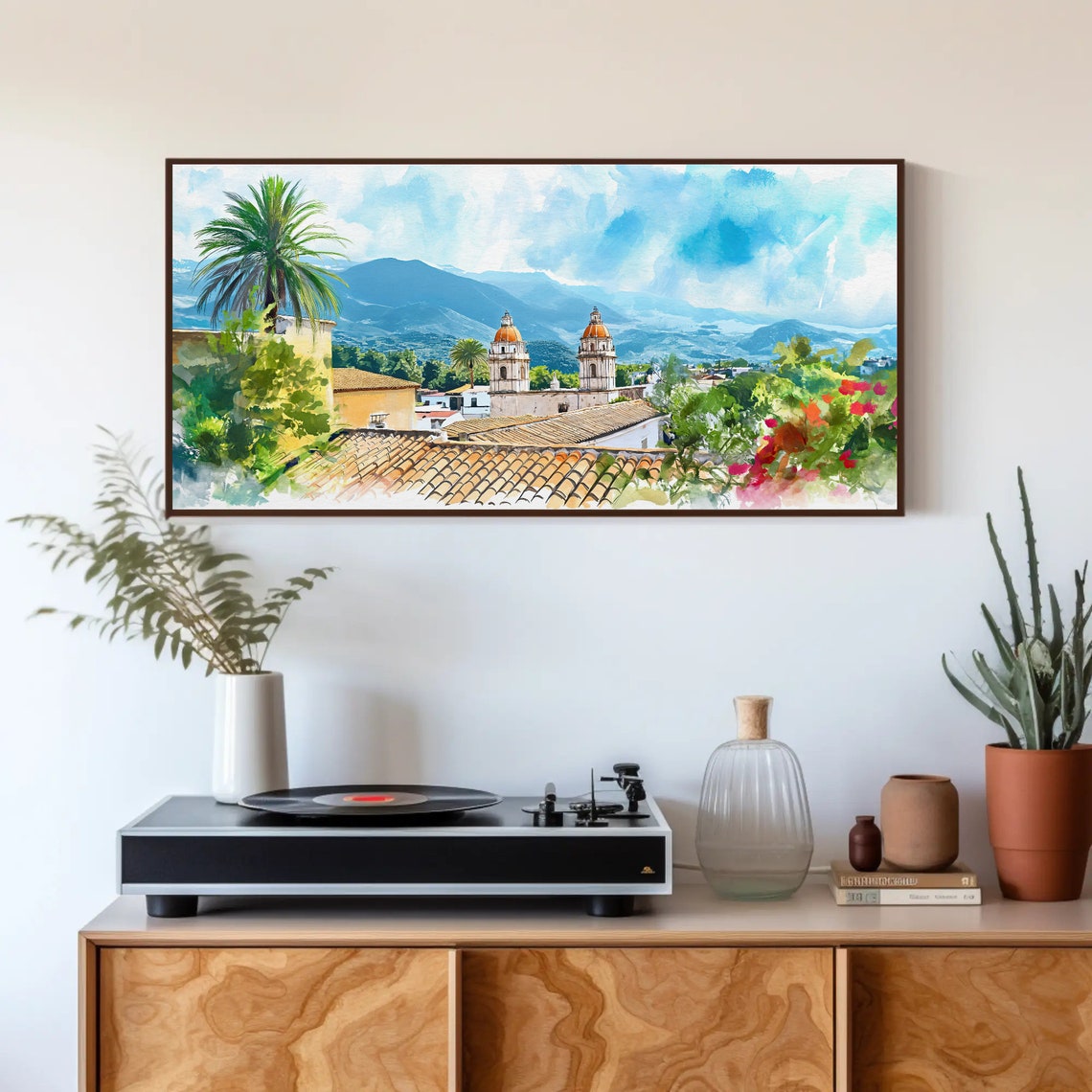 Mexican Rooftops with Church Domes and Blue Mountains Poster - Image 3