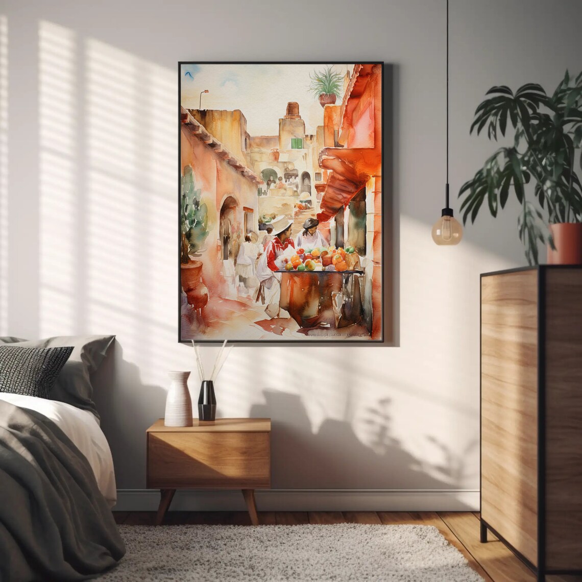 Mexican Town Street Watercolor Art Print, Mexico - Image 3