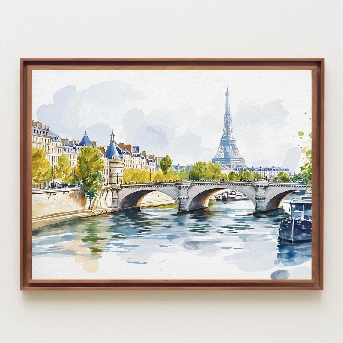 Seine River Watercolor Print, Paris Minimalist Art