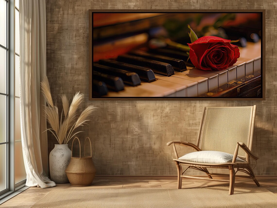 Red Rose On Piano Keys Romantic Music Still Life Photo Poster - Image 4
