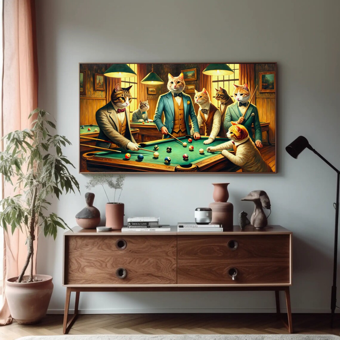Cats Playing Pool, Funny Game Room Poster Print - Image 3