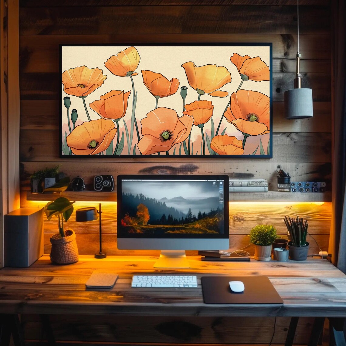 Bright Orange California Poppies Wildflower Illustration Poster - Image 4
