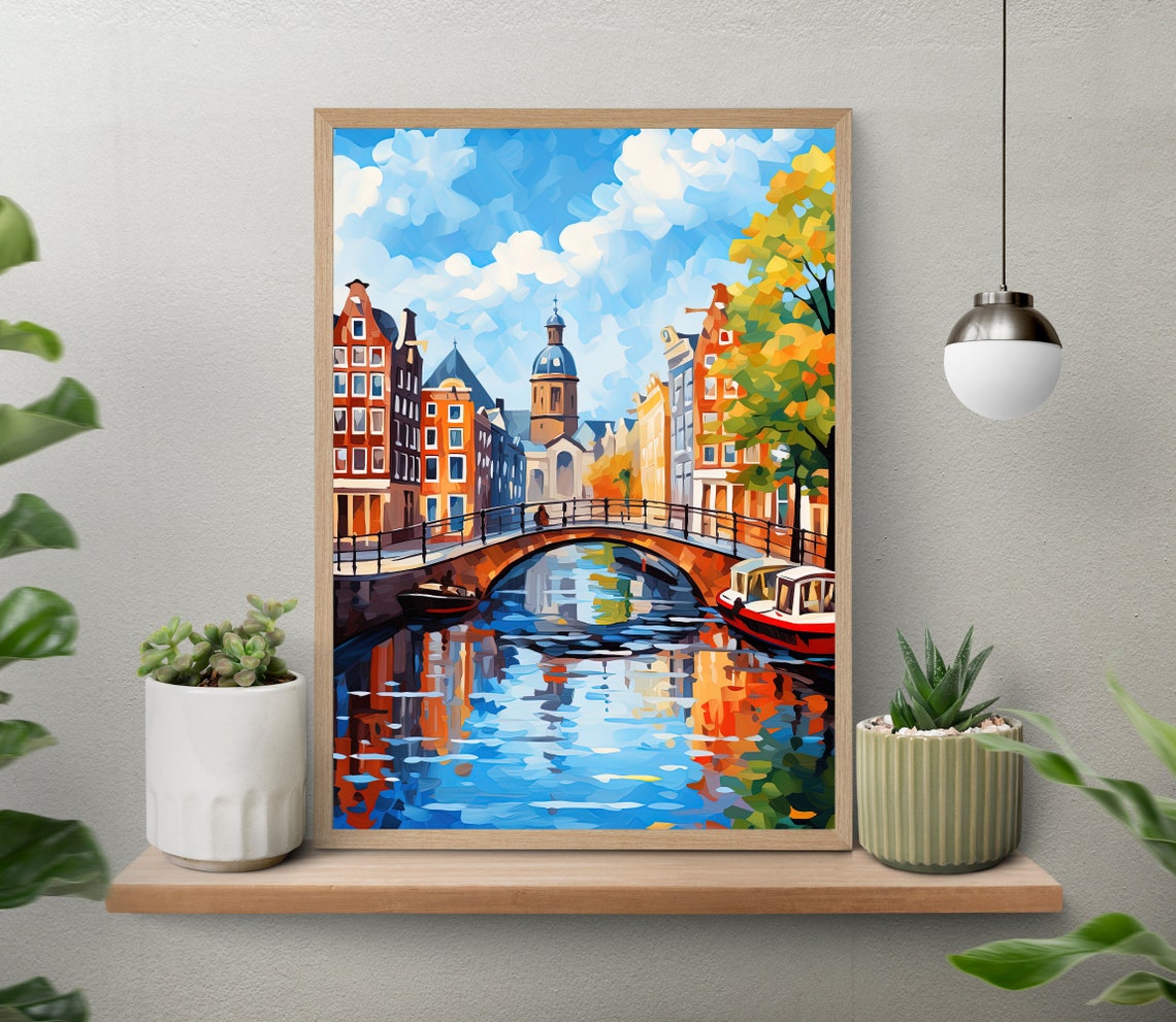 Amsterdam Canal Bridge Row Houses Netherlands Daytime Art Poster - Image 5