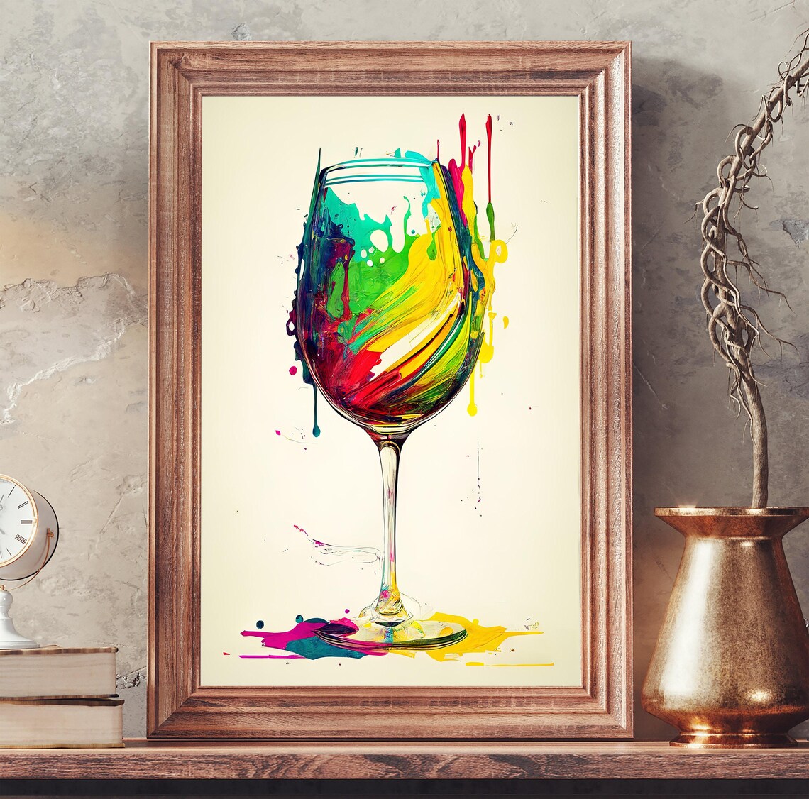 Wine Glass Filled With Rainbow Paint Splashes Modern Kitchen Art Poster - Image 4