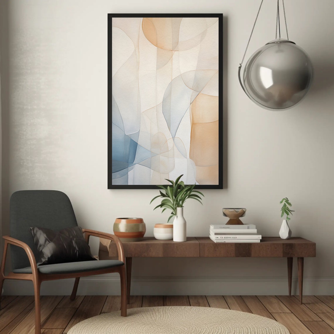 Pale Blue White Peach Abstract Curves Modern Minimal Wall Poster - Image 5