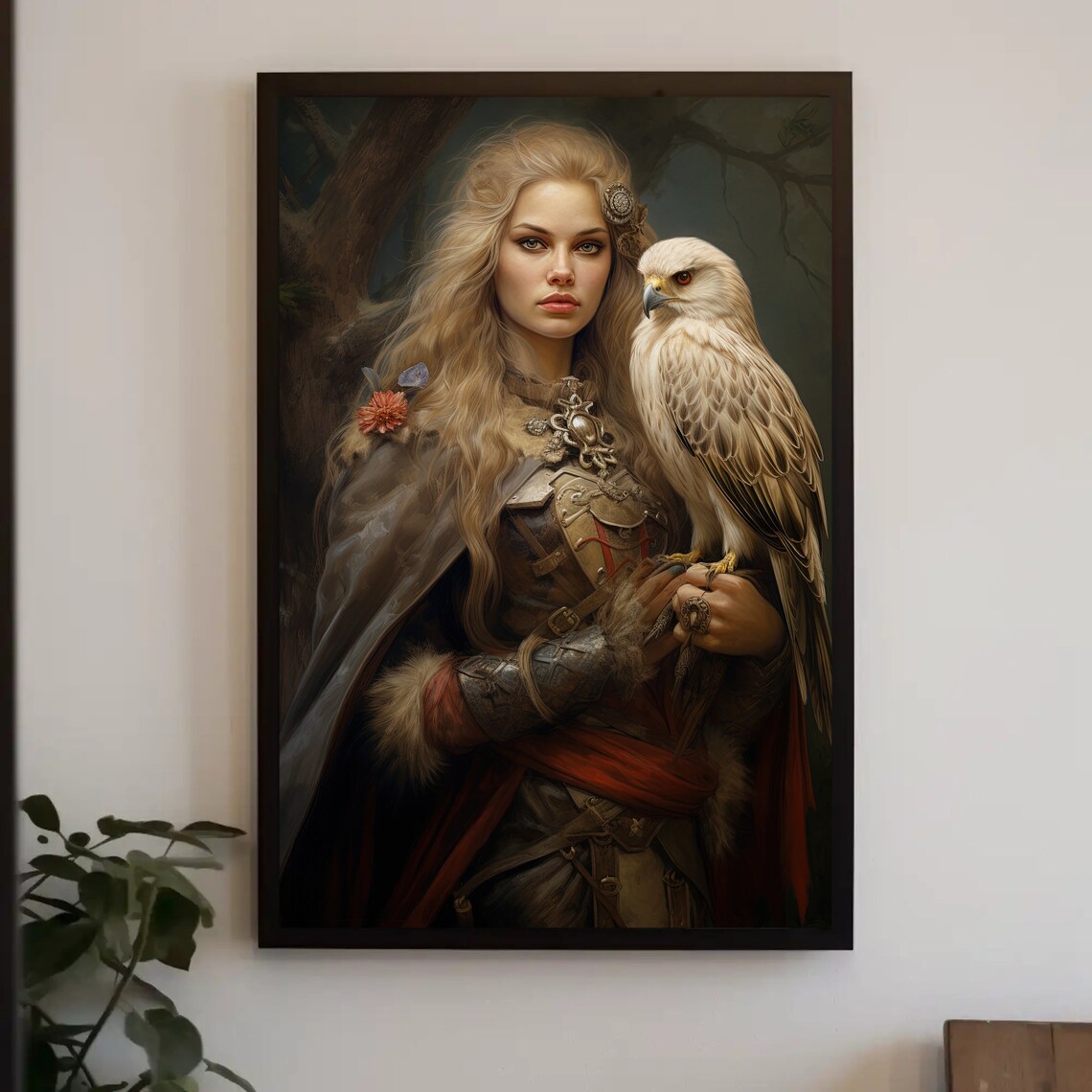 Freyja Norse Goddess Portrait With White Falcon Bird Art Poster