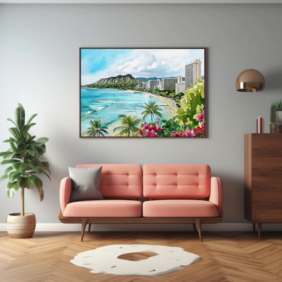Waikiki Beach Hawaii Landscape Travel Poster - Image 3