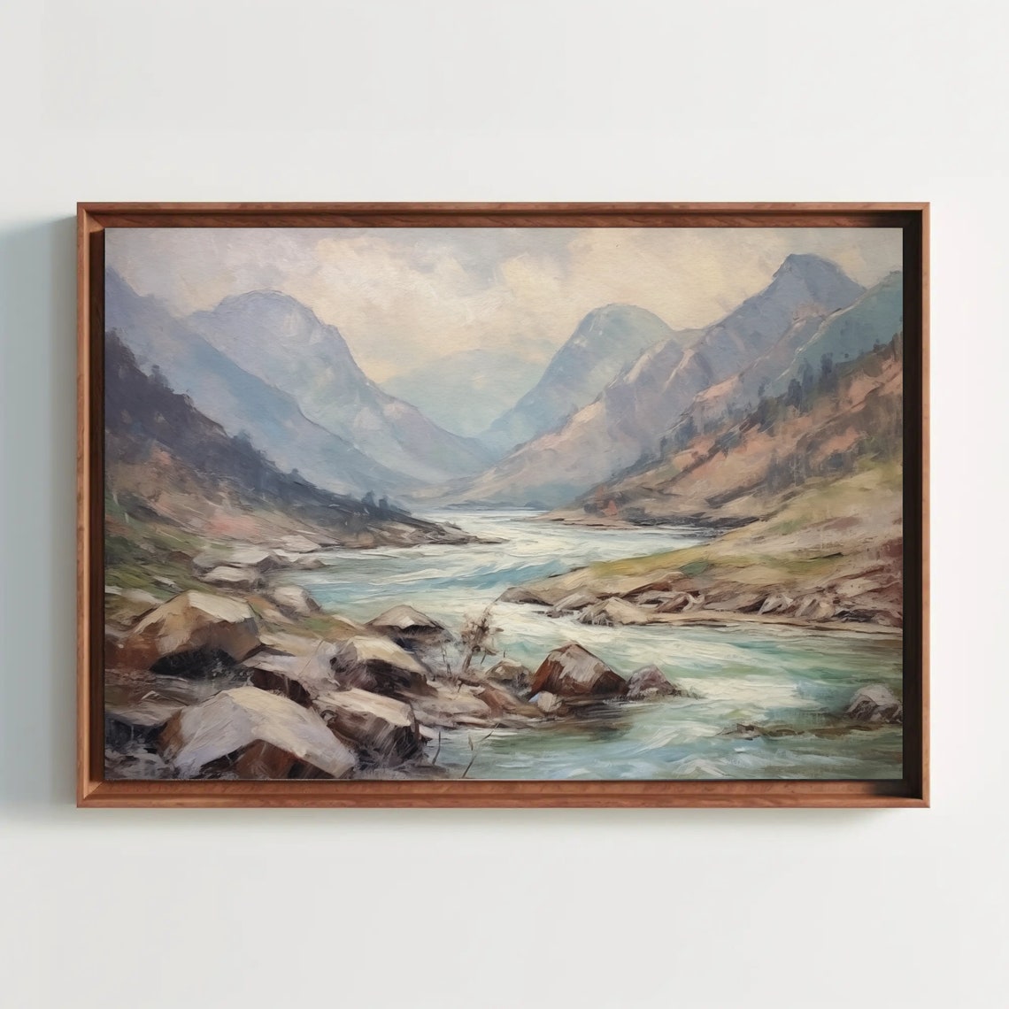 Mountain River Landscape Impressionist Oil Painting Nature Poster