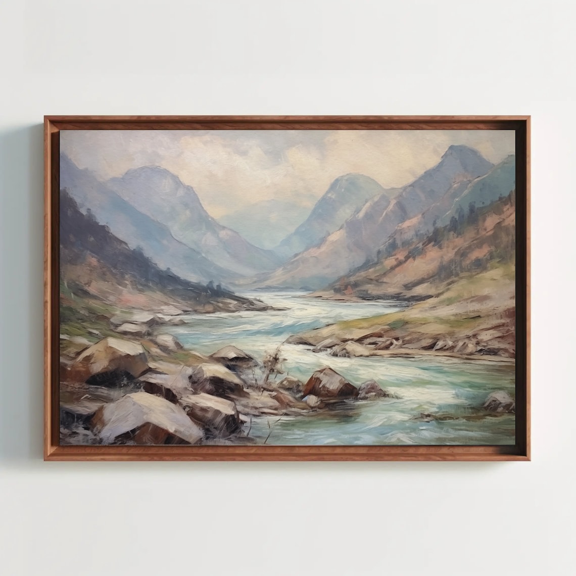 Mountain River Landscape Impressionist Painting Art Large Nature Wall Decor Ready To Hang