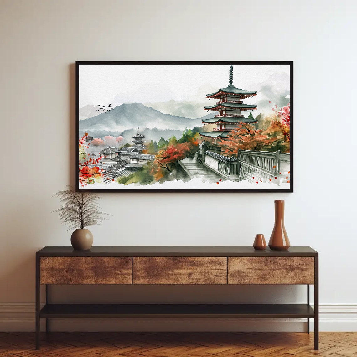 Kyoto Pagoda with Autumn Maples Serene Temple Watercolor Poster - Image 2