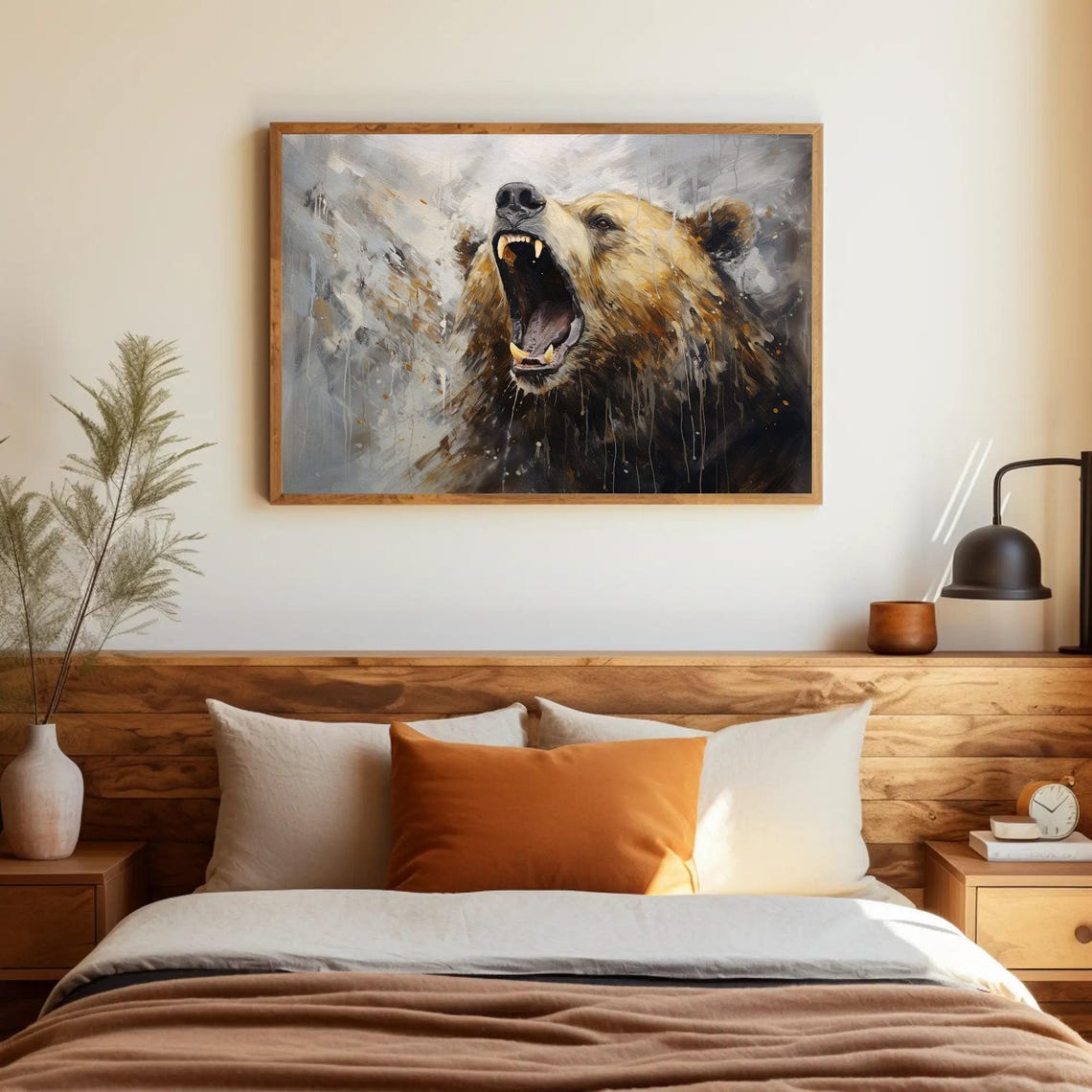 Roaring Grizzly Bear Portrait in Gray Abstract Painterly Style Poster - Image 4