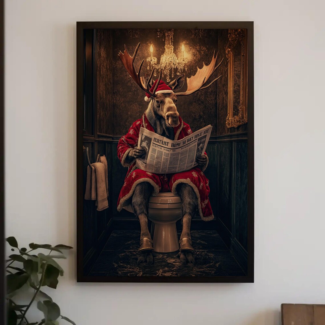Christmas Moose Toilet Humor Art Print, Whimsical Decor - Image 2