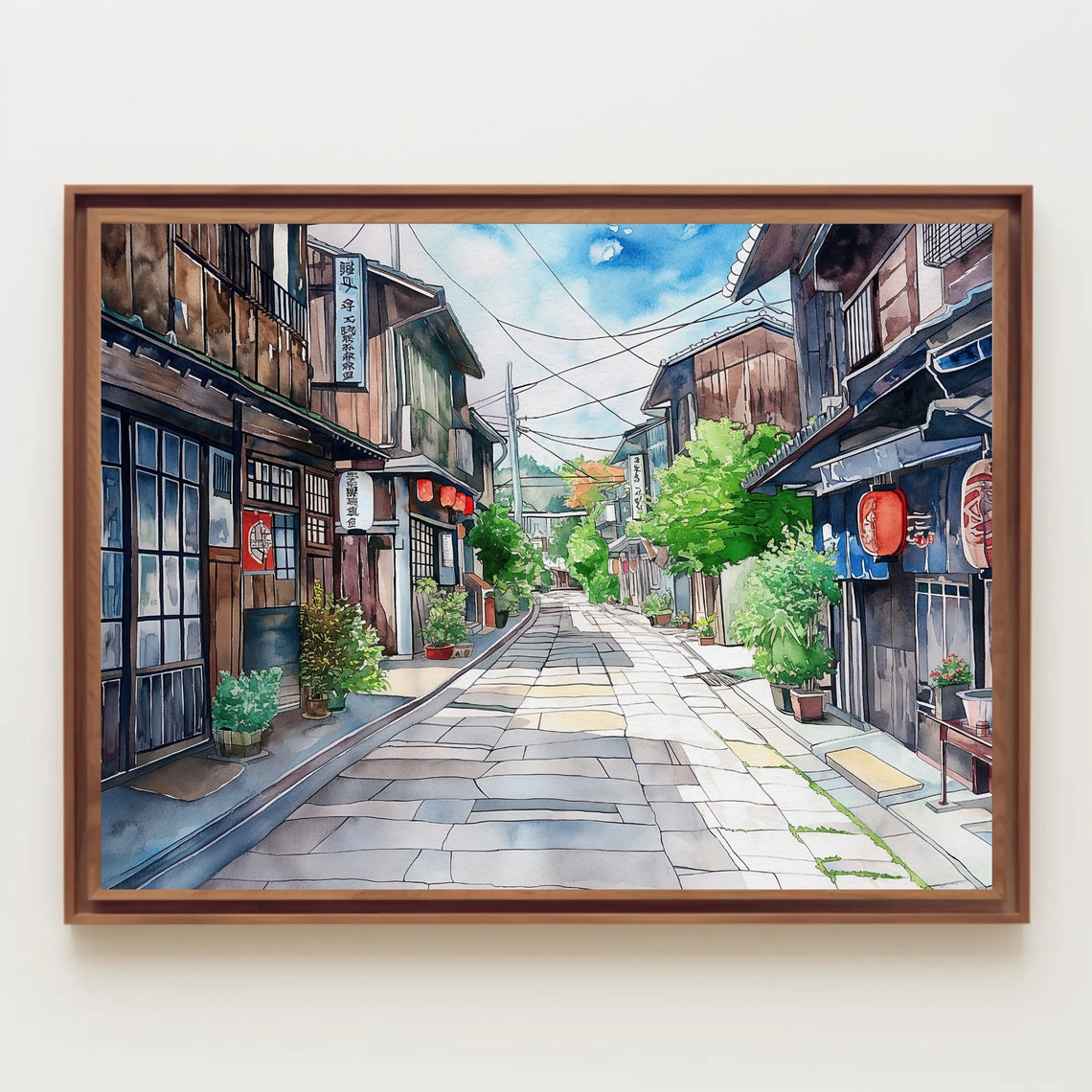 Traditional Japanese Street With Paper Lanterns Watercolor Poster - Image 5