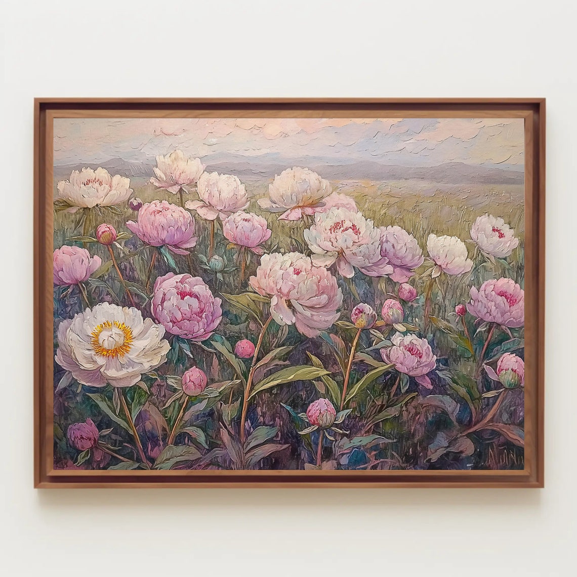 Pink And White Peony Field Impasto Floral Landscape Art Poster - Image 4