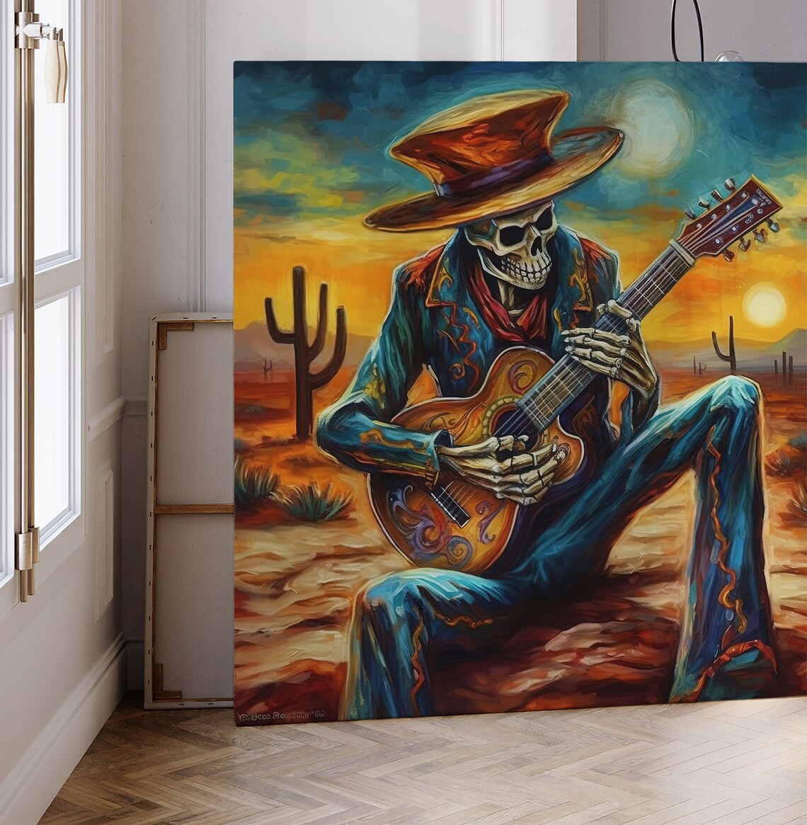 Mexican Skeleton Cowboy Guitarist, Mariachi Art Print - Image 4
