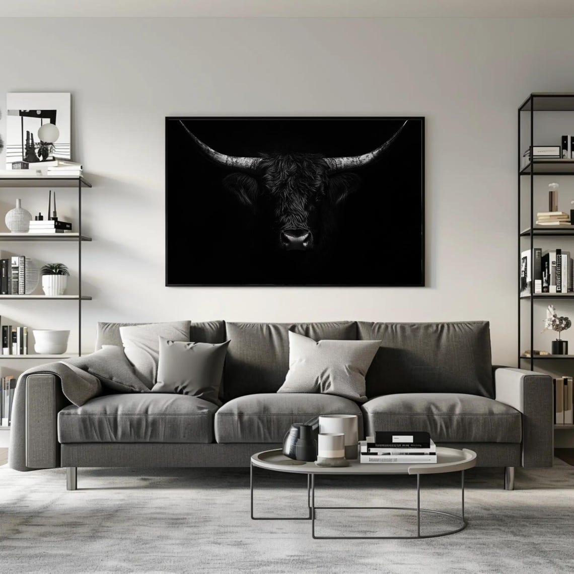 Moody Black Highland Cow Portrait on a Dark Background Poster - Image 2