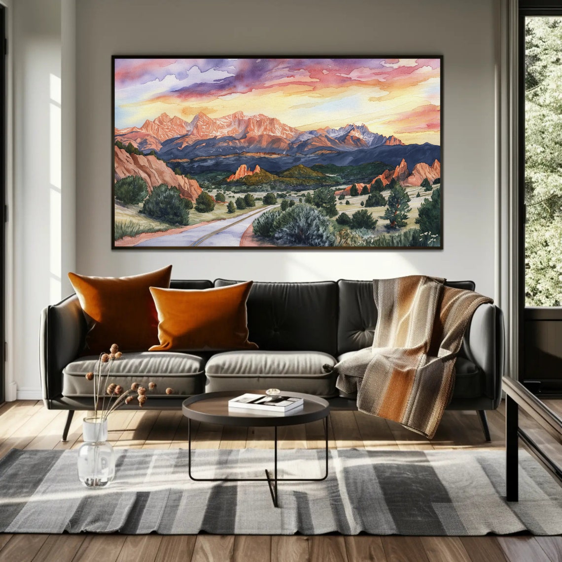 Winding Road To Rocky Mountain Sunrise Watercolor Landscape Poster - Image 4
