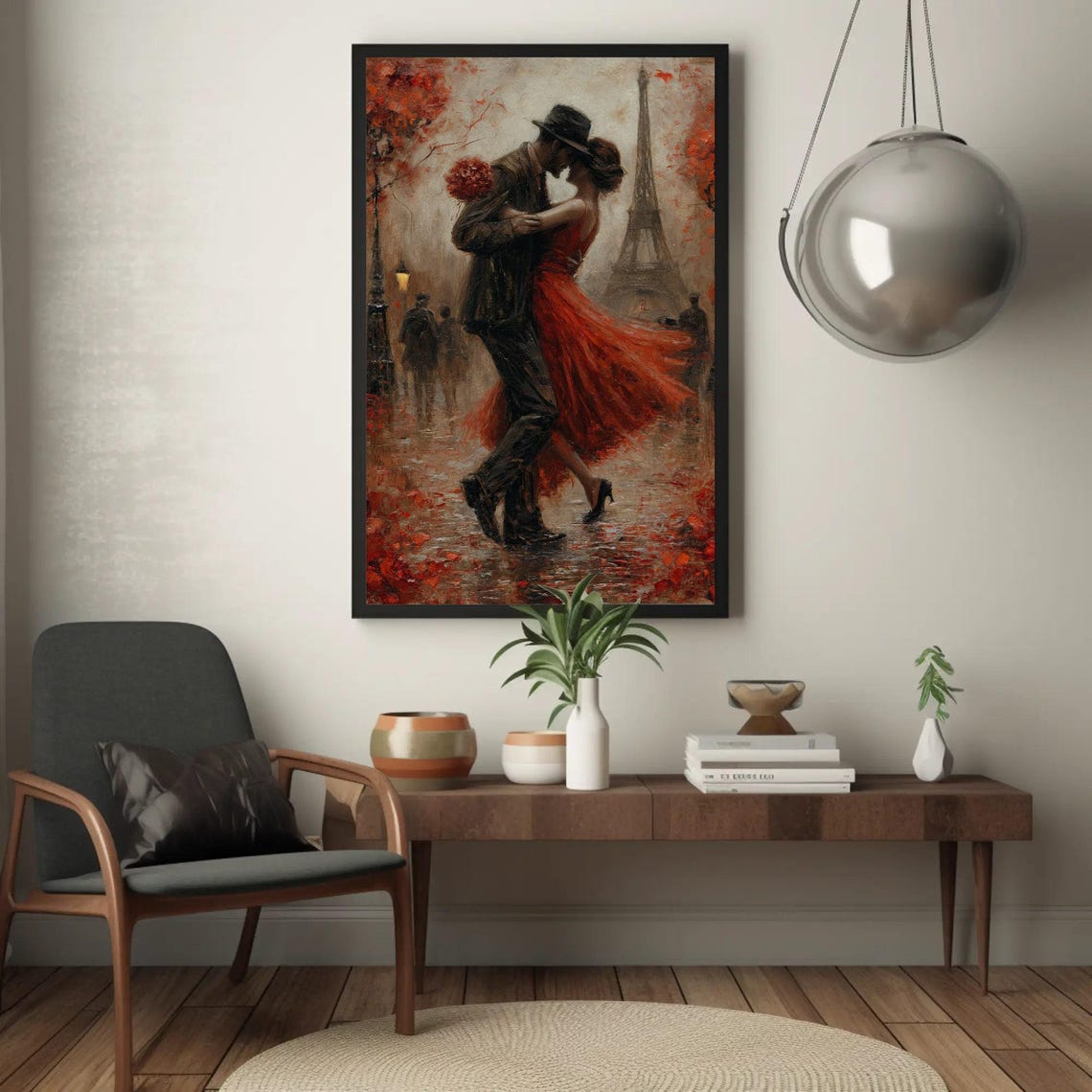 Paris Tango Couple Dancing Under Eiffel Tower Autumn Painting Poster - Image 4