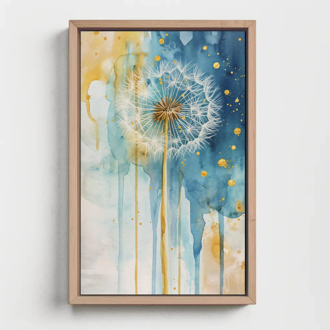 Gold Indigo Dandelion Watercolor Botanical Drip Painting Poster - Image 3