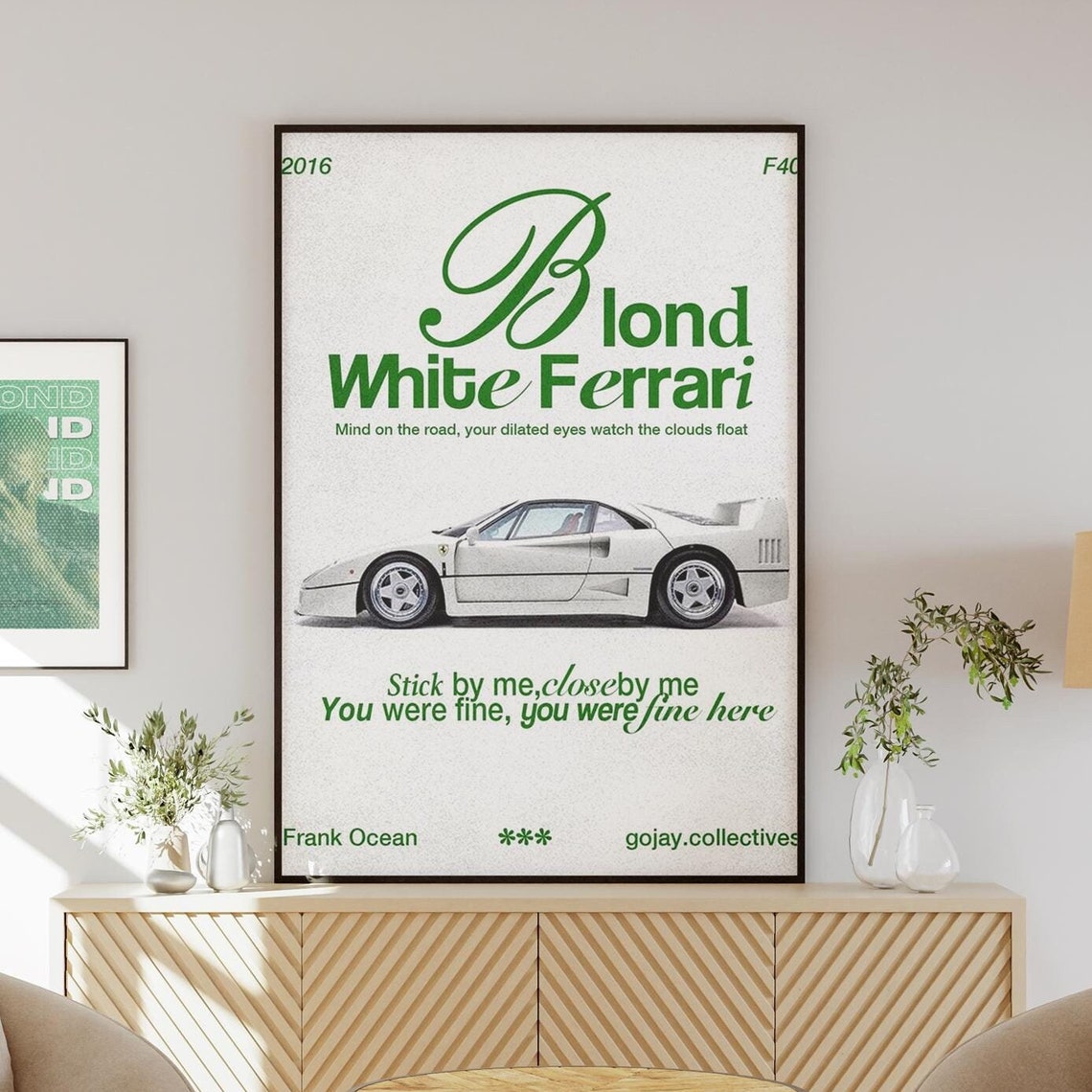 Frank Ocean White Ferrari F40 Blond Green Lyric Minimalist Art Poster