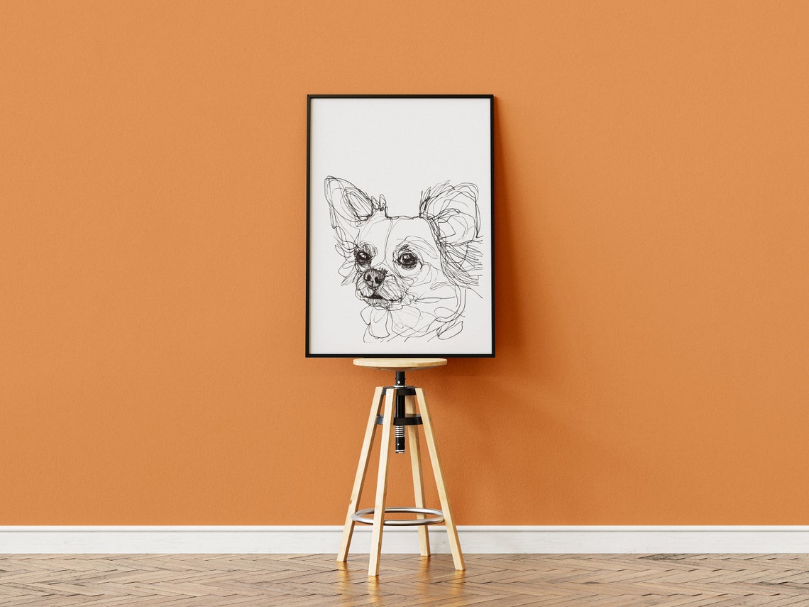 Papillon Dog Portrait Fluffy Butterfly Ears Sketch Line Art Poster - Image 2