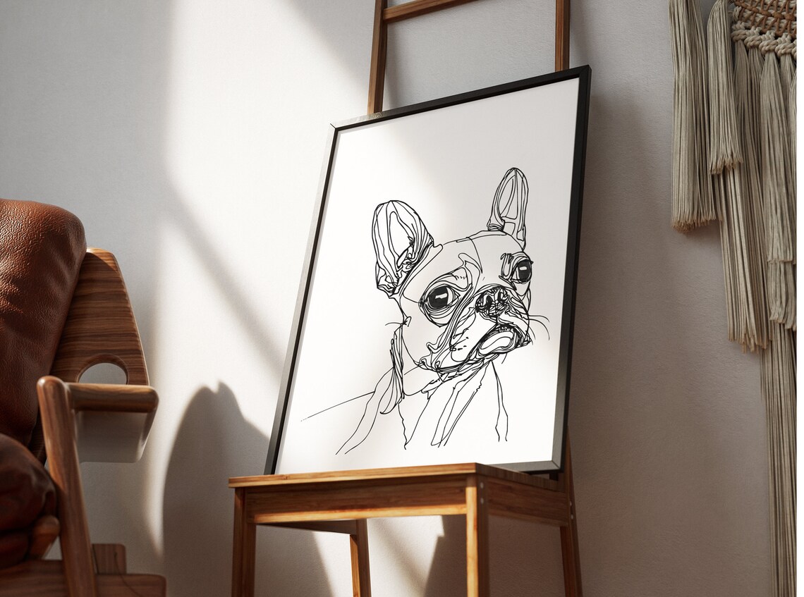 Boston Terrier Head Wide-Eyed Expressive Line Art Portrait Poster - Image 2