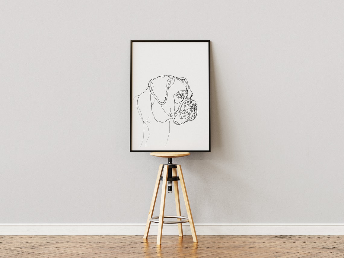 Wrinkled Jowl Dog Side Profile Minimal Line Drawing Canine Poster - Image 2