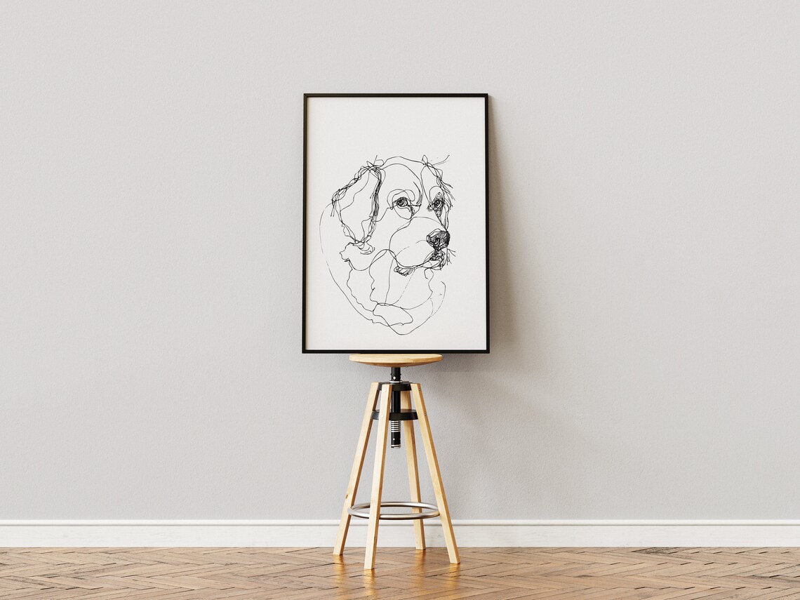 Bernese Mountain Dog Head Three Quarter View Loose Sketch Line Poster - Image 3