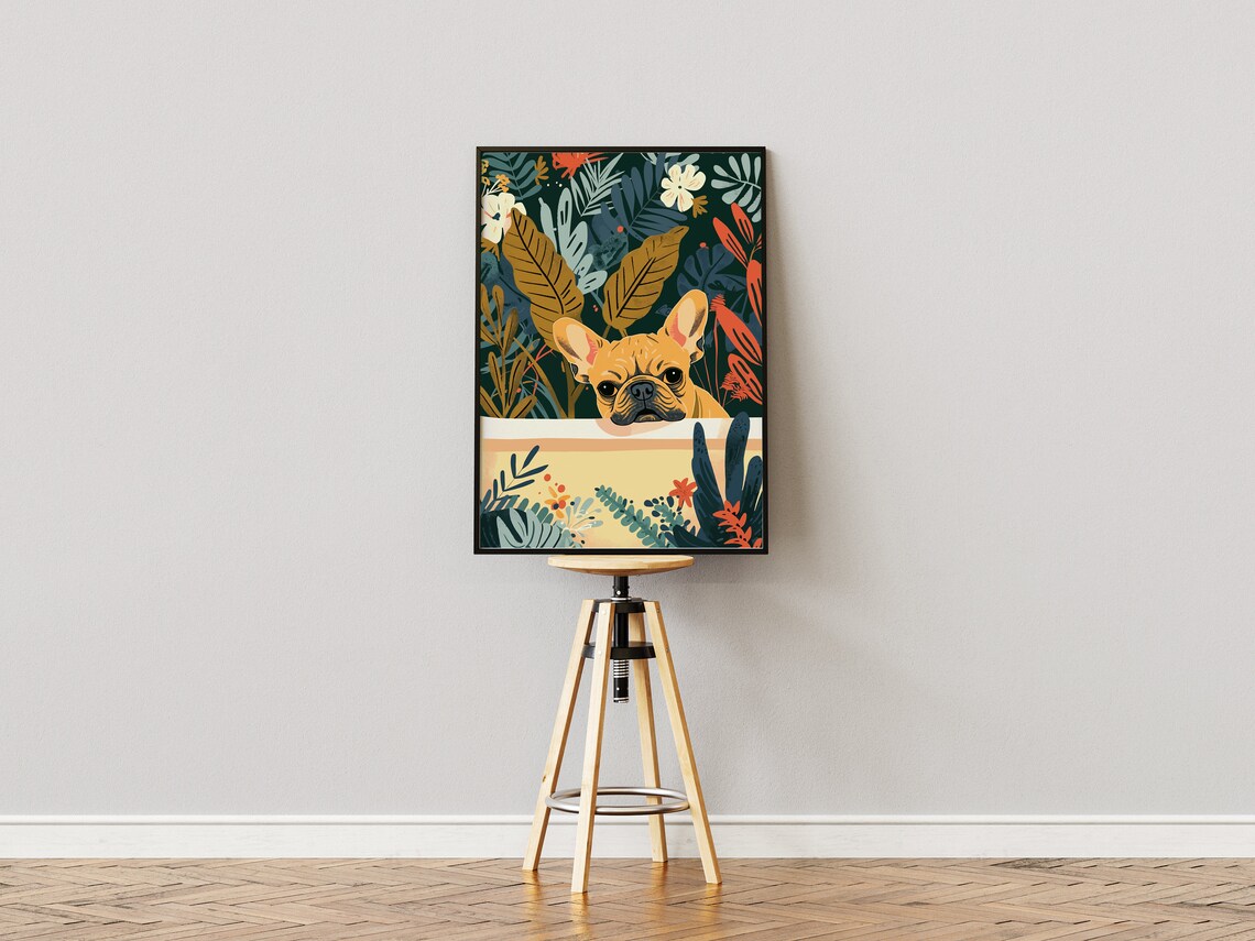 French Bulldog Boho Jungle Tropical Bath Art Print - Image 3
