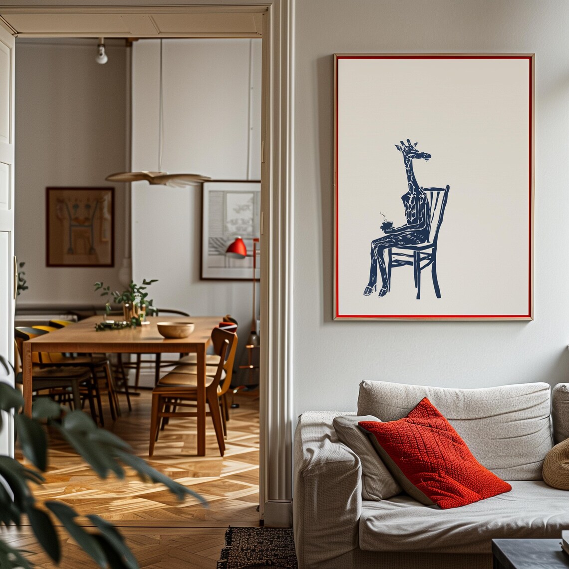 Quirky Giraffe Coffee Retro Kitchen Art Print