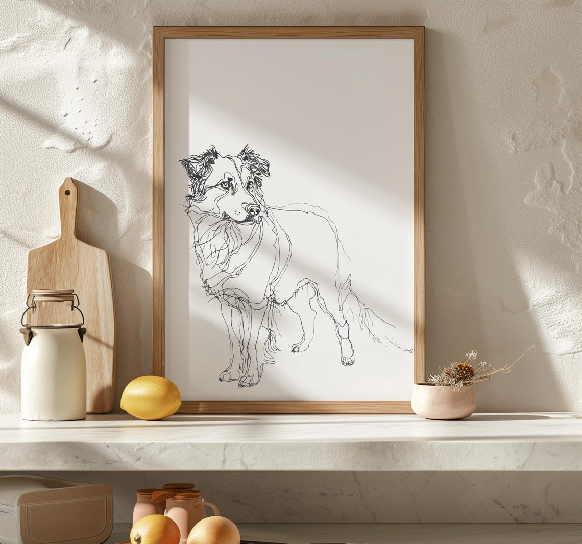 Australian Shepherd One Line Sketch Portrait Poster Minimalist Dog - Image 2