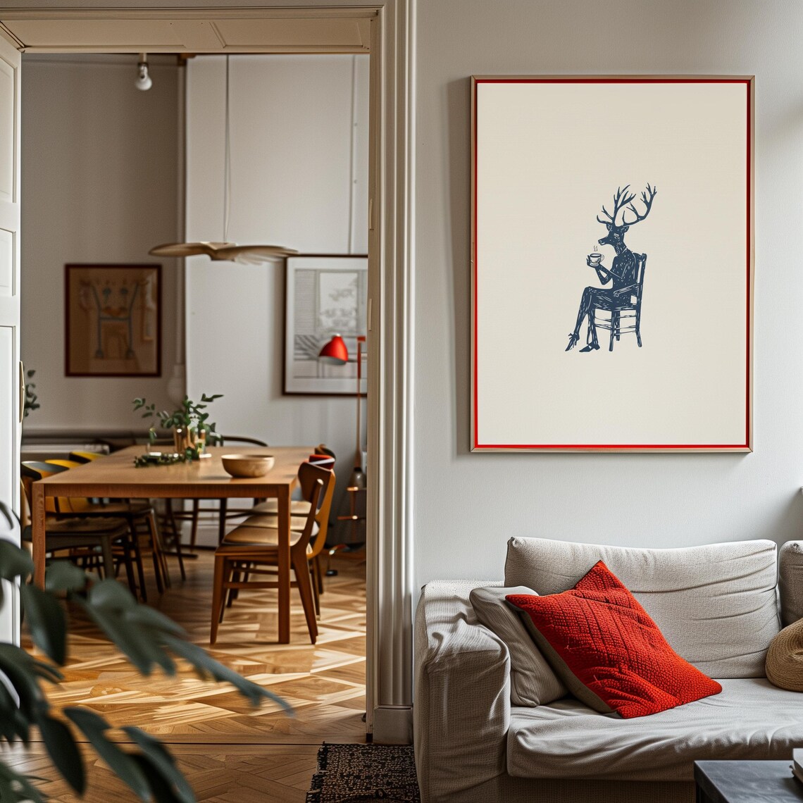 Quirky Deer Coffee Retro Kitchen Art Print - Image 3