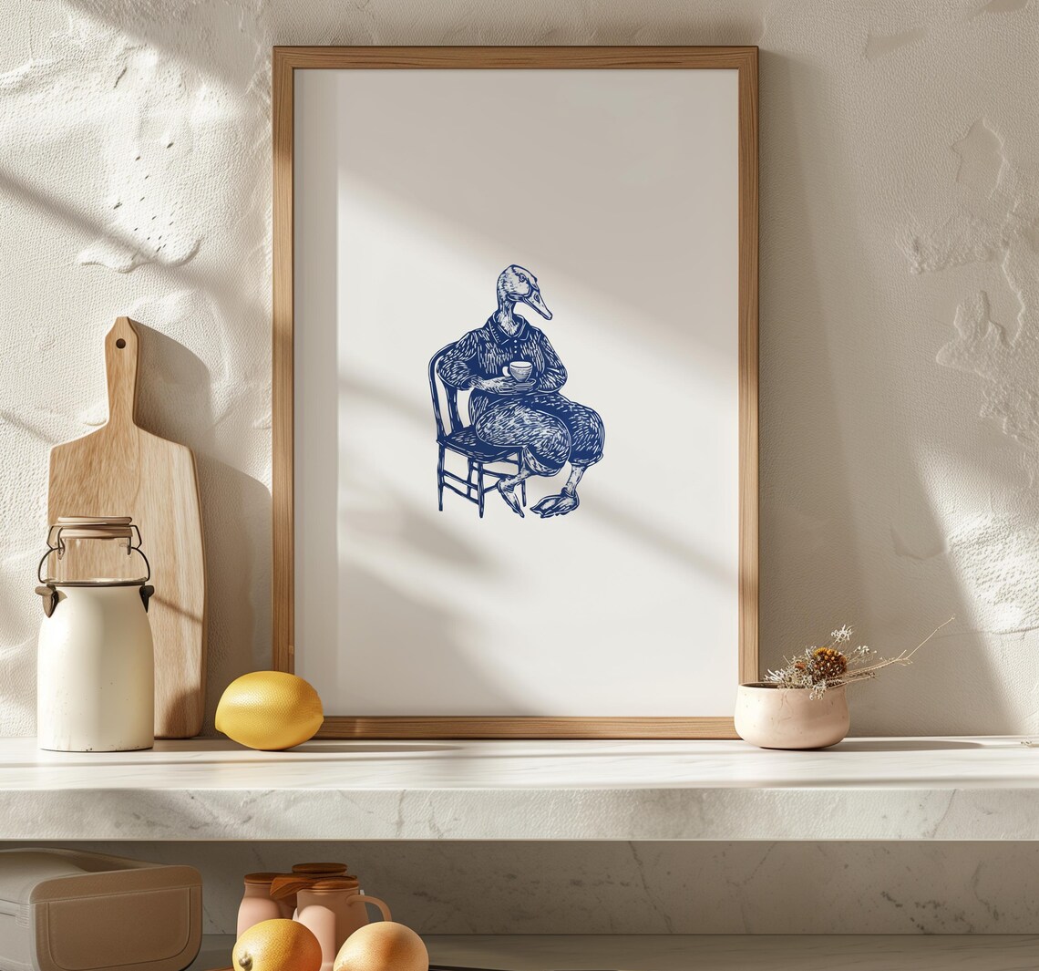 Goose With Coffee Vintage Retro Kitchen Art Print