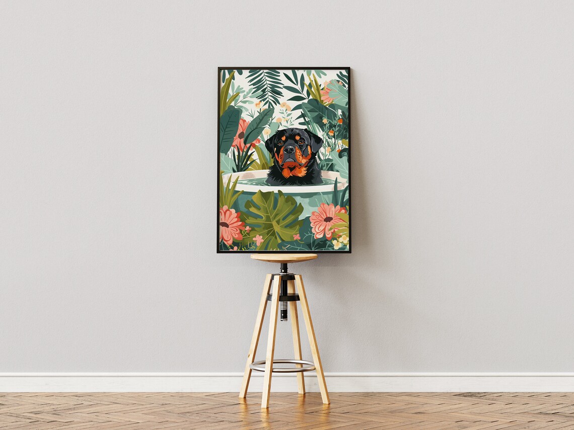 Rottweiler Boho Jungle Bathtub Art Print - Image 3