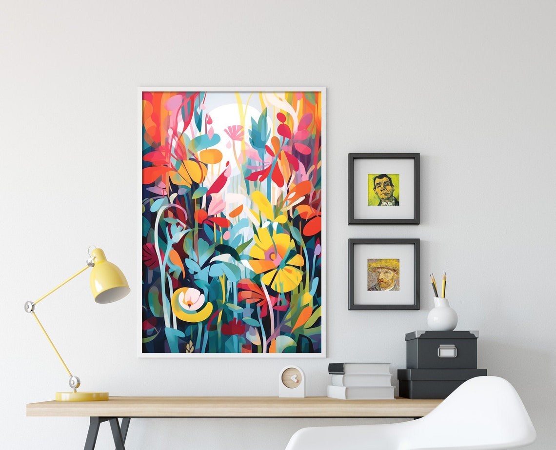 Abstract Colorful Garden Flowers Impressionist Bright Floral Print Art - Image 4