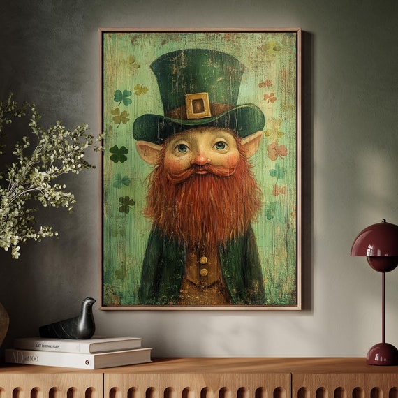 Irish Leprechaun Portrait, Vintage St Patricks Day Art Print