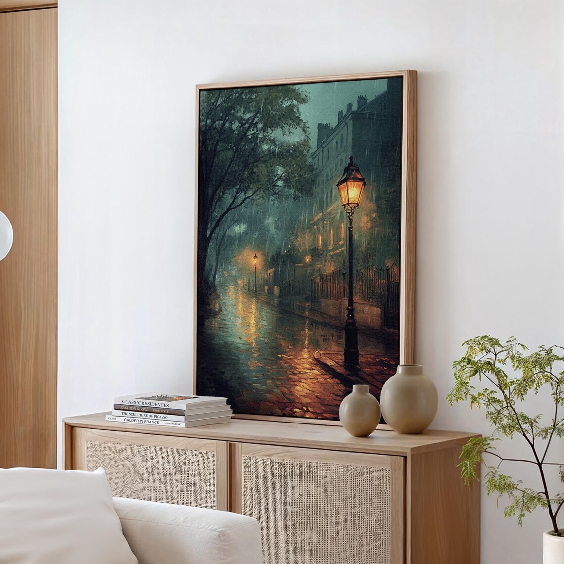 Rainy Night Street Scene Oil Painting Poster - Image 7