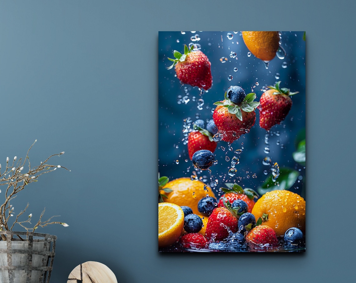 Fresh Fruit Splash in Water Photography Kitchen Food Art Print
