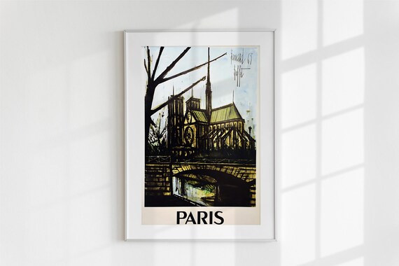 Paris Notre Dame Cathedral Vintage Ink Sketch Landmark Art Poster