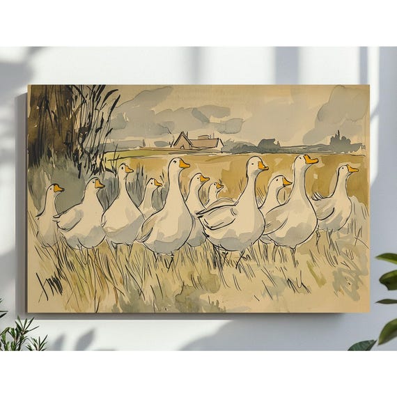 Vintage Duck Wall Art Geese Watercolor Painting Nursery Animal Decor Kids Room Instant