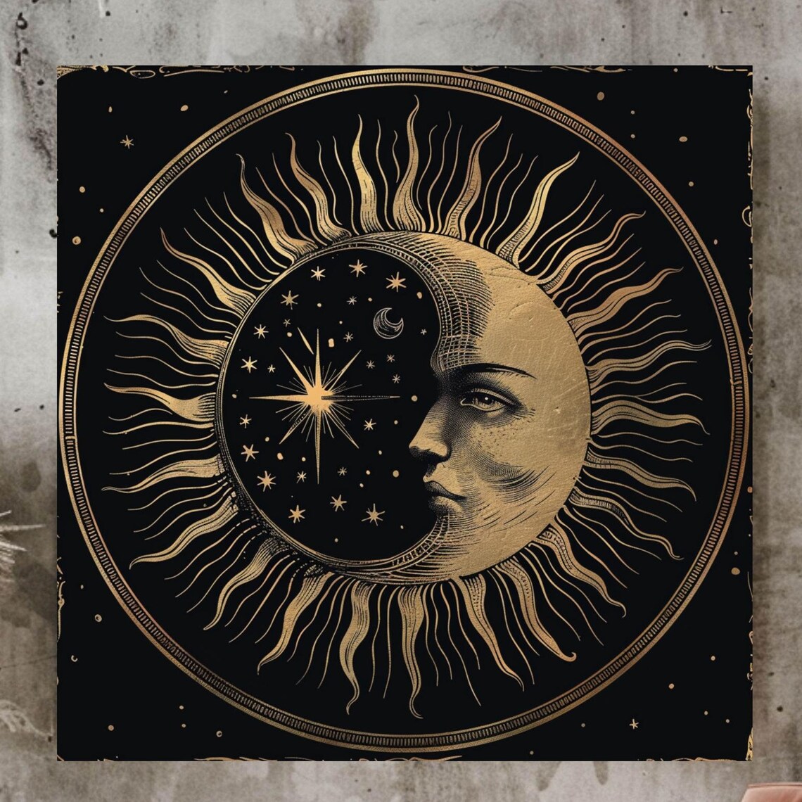 Vintage Sun And Moon Art Print, Celestial Wall Art