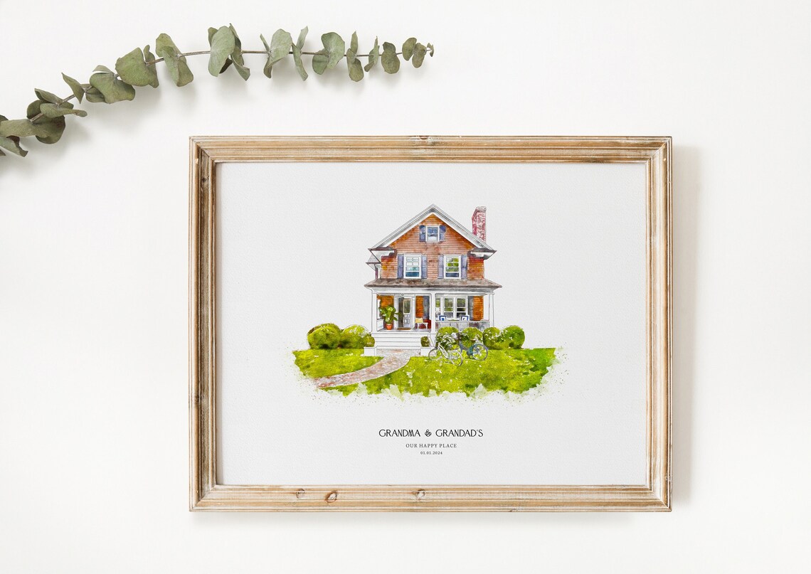 Custom Grandparents Home Portrait Watercolor Art Print