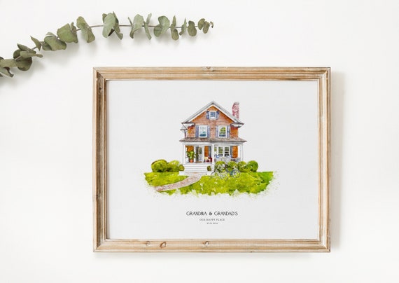 Custom Grandparents Home Portrait Watercolor Art Print
