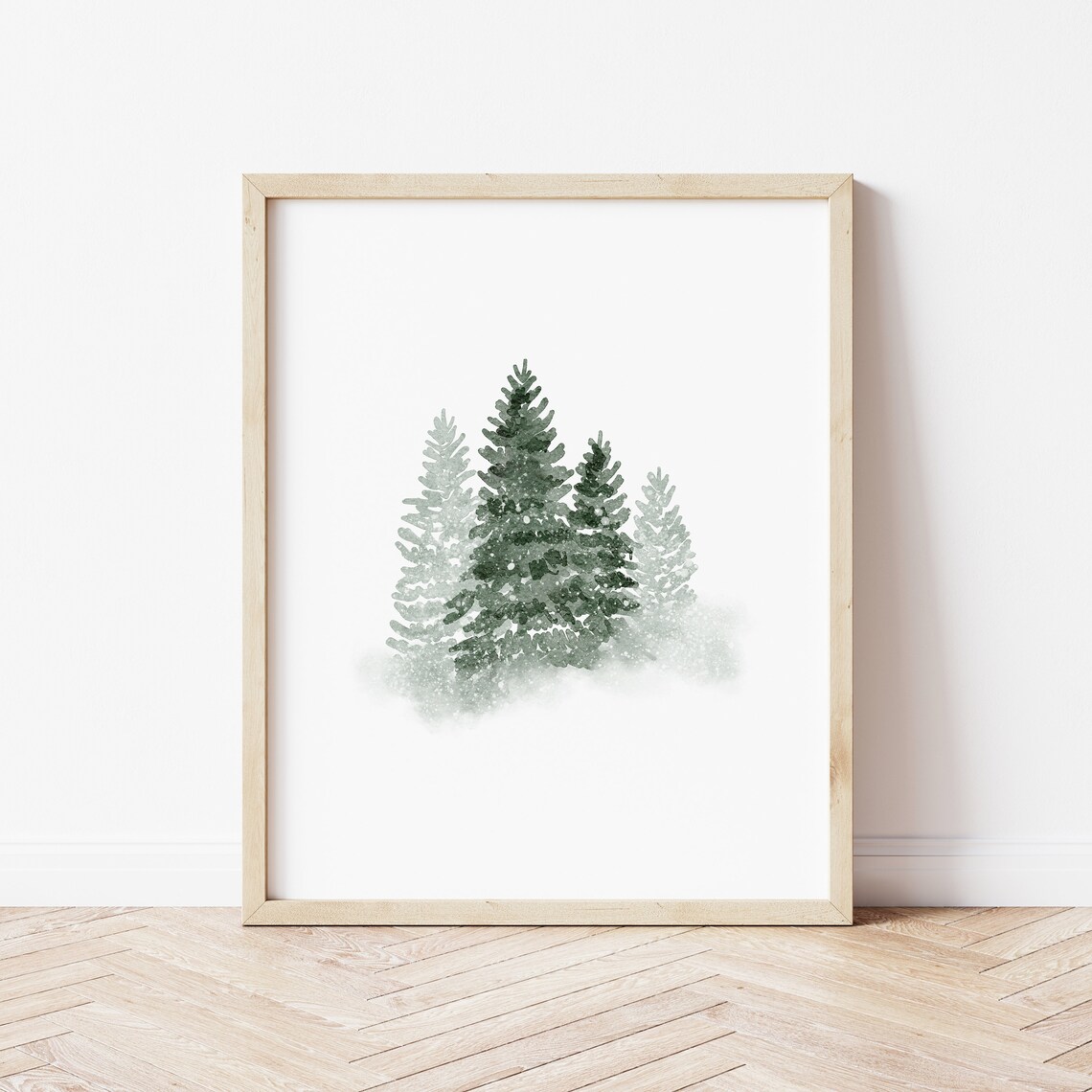Christmas Winter Forest Pine Tree Watercolour Art Print - Image 4