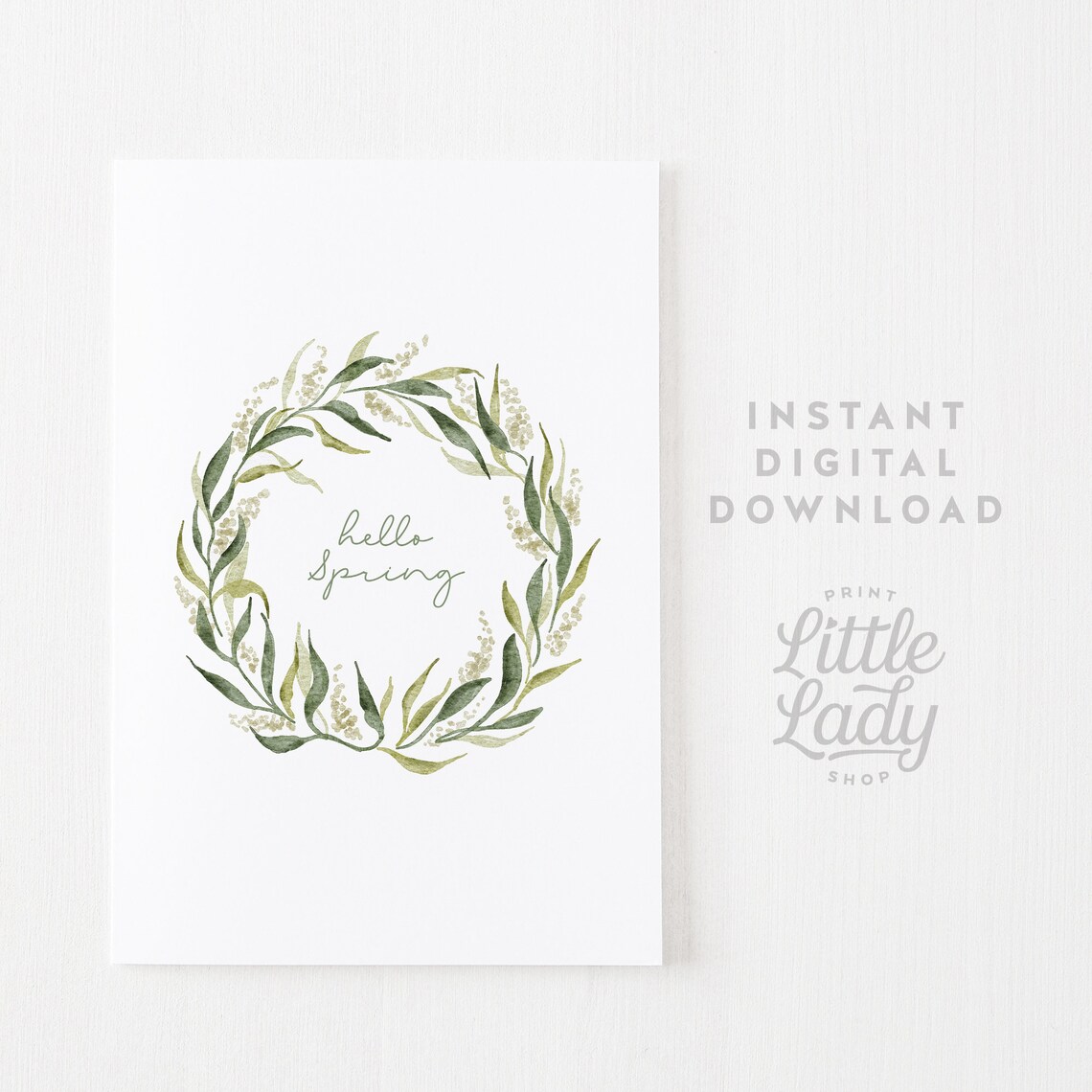 Hello Spring Botanical Wreath Watercolor Art Print - Image 4