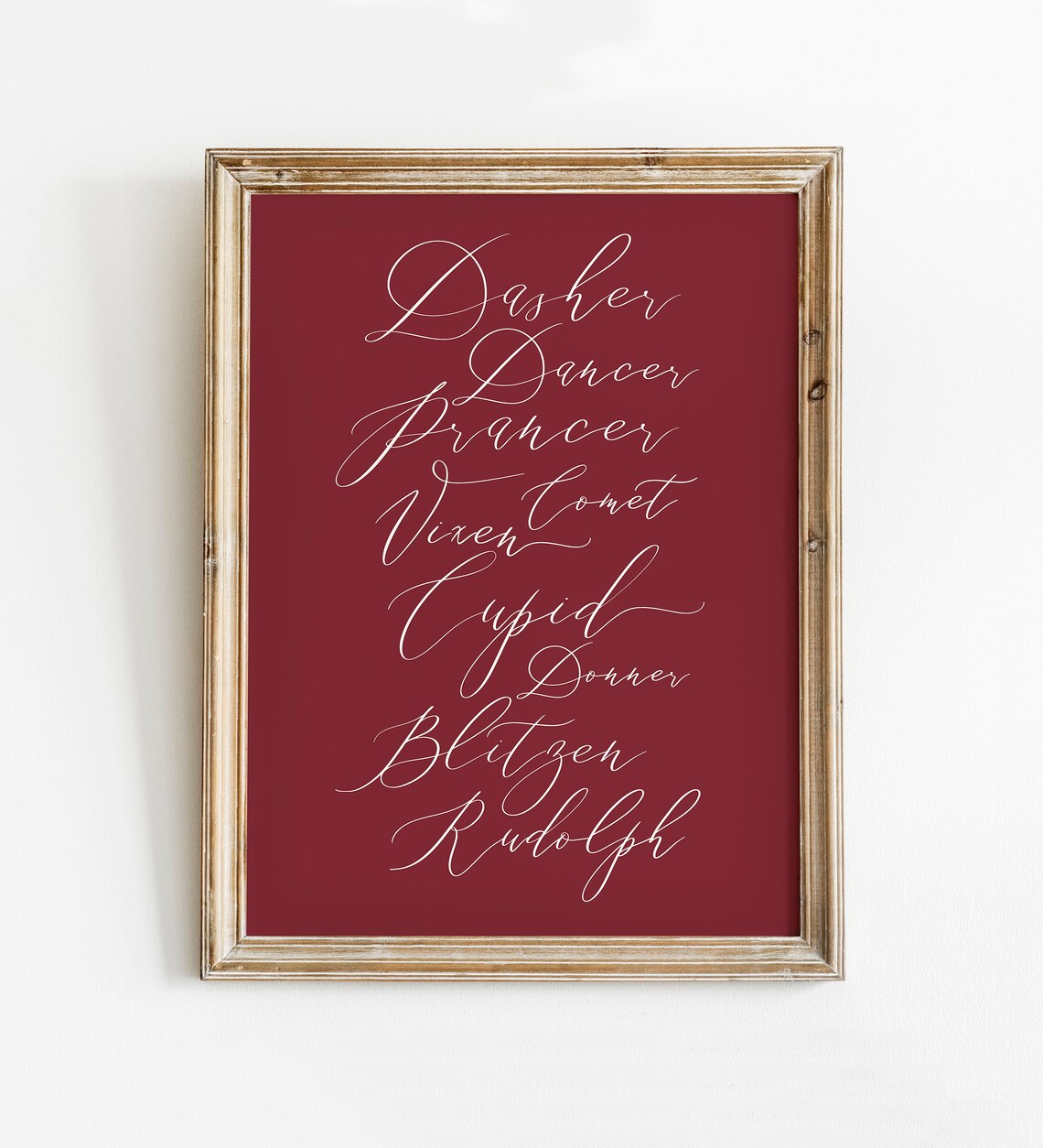 Dark Red Christmas Reindeer Santa Holiday Art Print