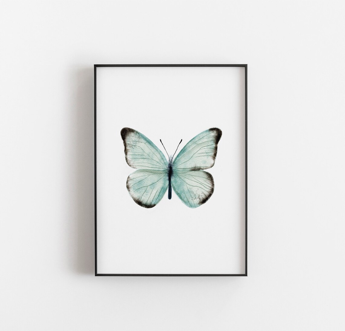 Blue Teal Butterfly Watercolor Boho Art Print - Image 2