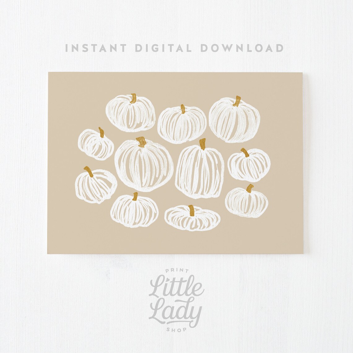 Neutral Halloween Pumpkin Art Print, Beige Fall Decor